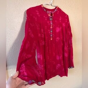 Johnny Was red pink Santa Fe Leta Tunic Top Cherries Jubilee Pink XS